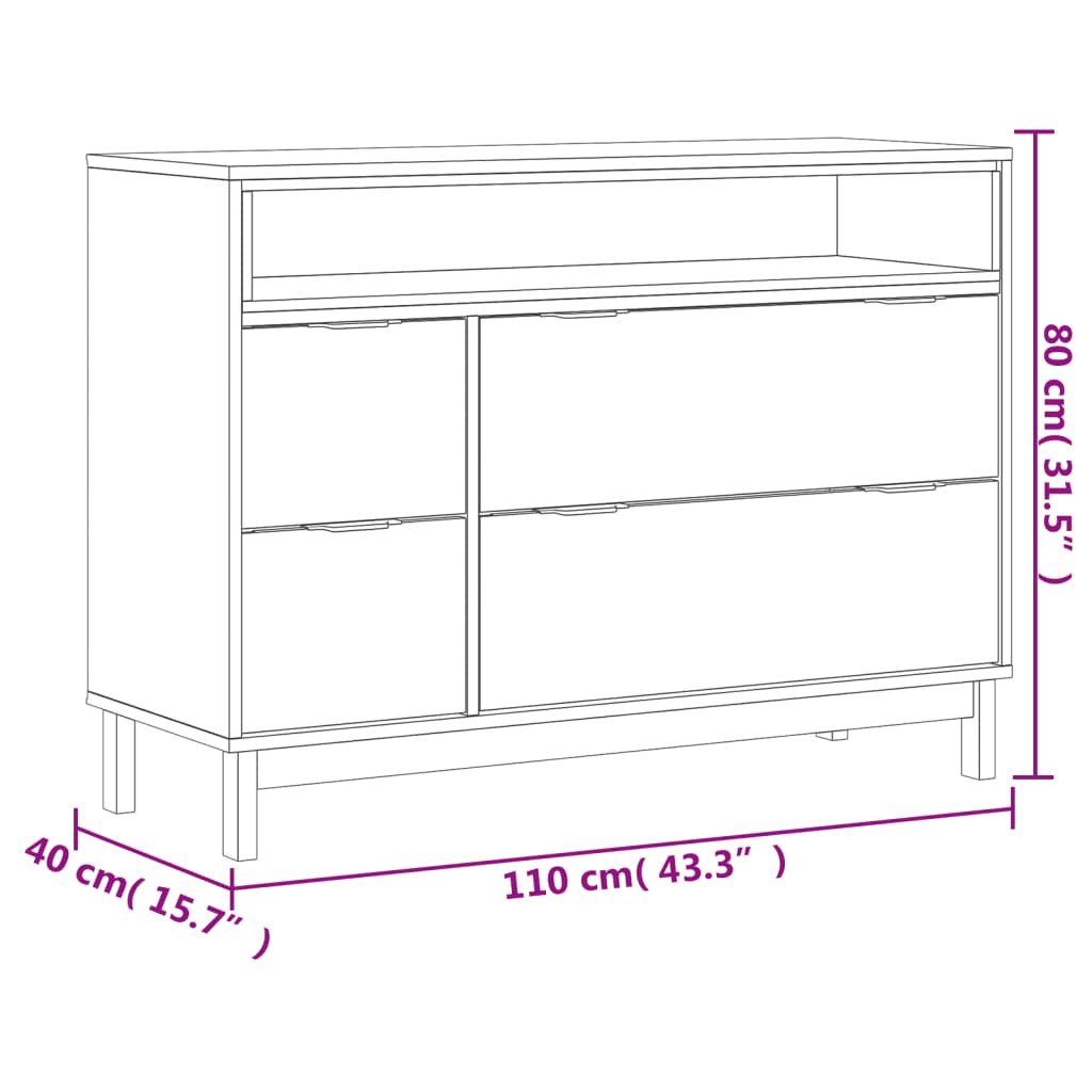 Chest of drawers FLAM 110x40x80 cm solid pine wood