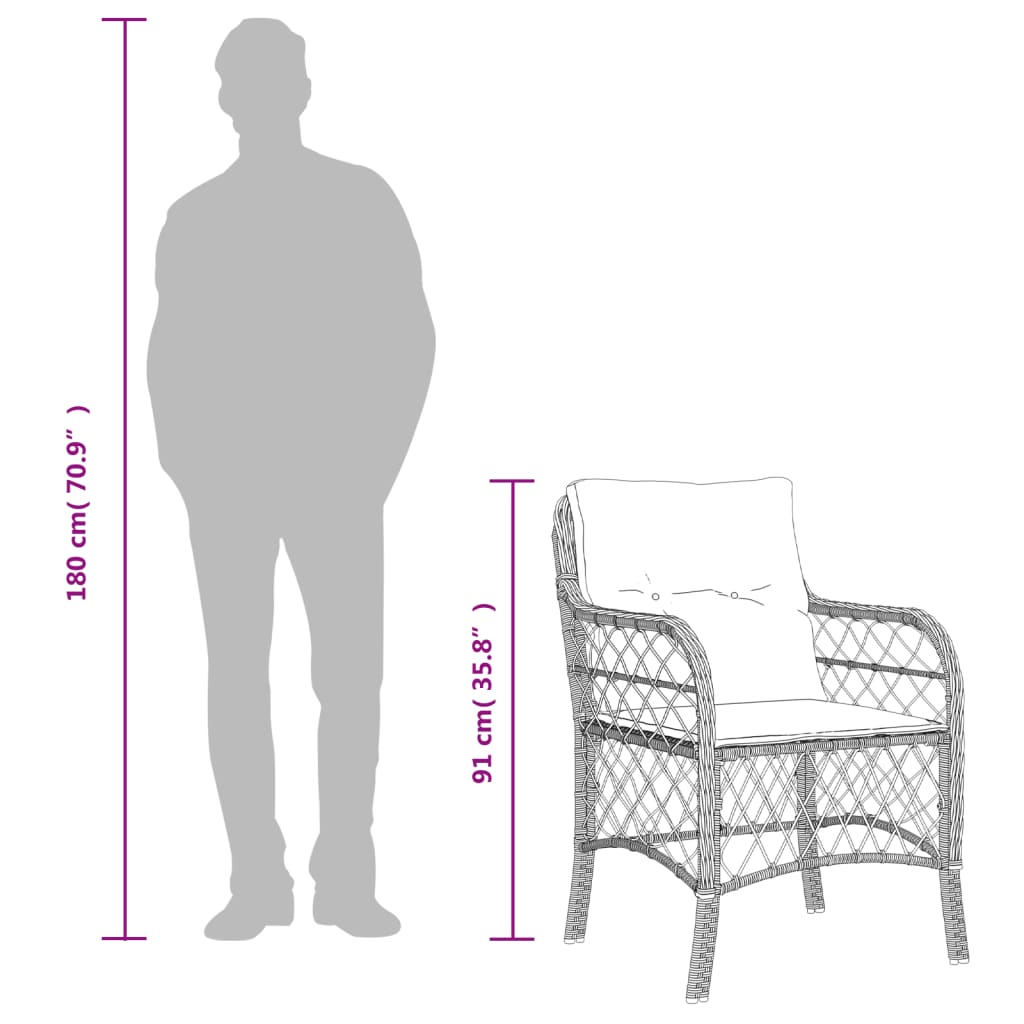 Garden chairs with cushions 2 pcs light grey poly rattan