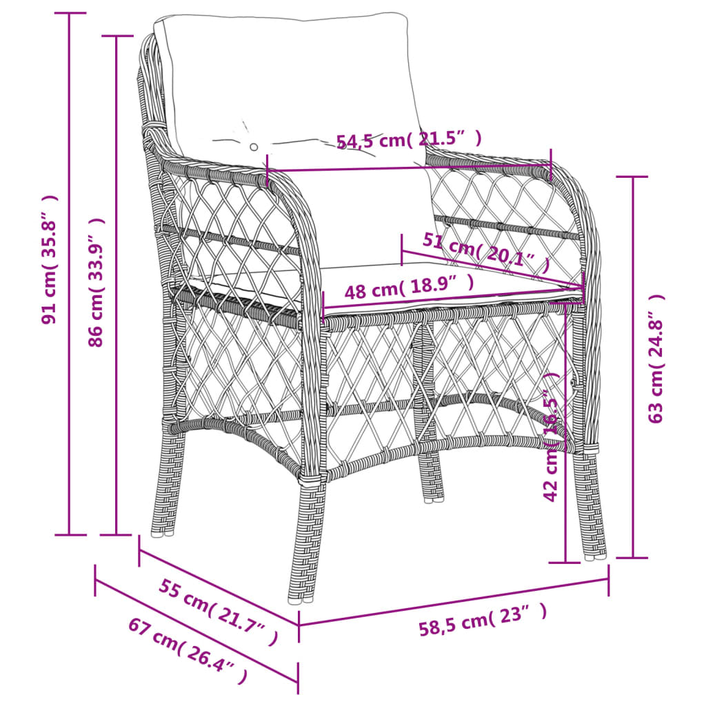 Garden chairs with cushions 2 pcs light grey poly rattan