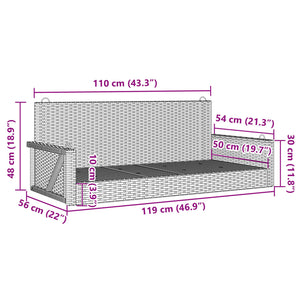 Swing bench grey 119x56x48 cm poly rattan