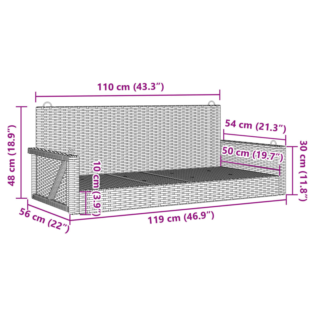 Swing bench beige 119x56x48 cm poly rattan