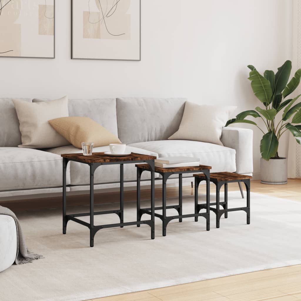 Stackable coffee tables 3 pcs smoked oak engineered wood