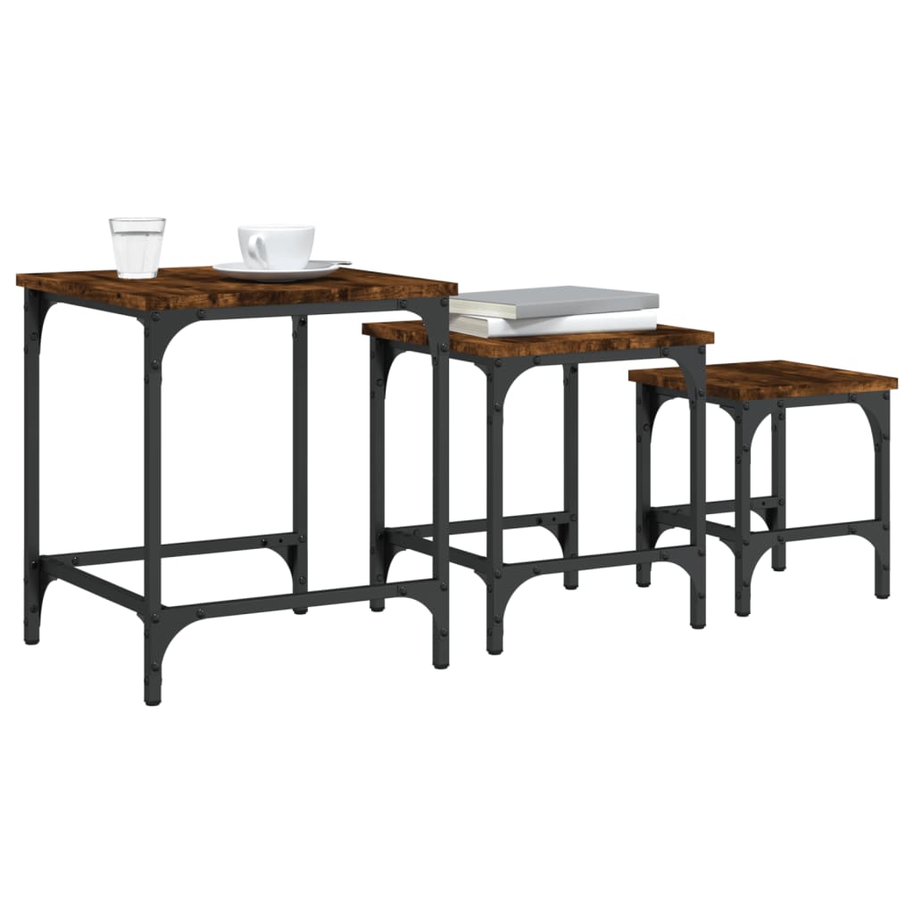 Stackable coffee tables 3 pcs smoked oak engineered wood