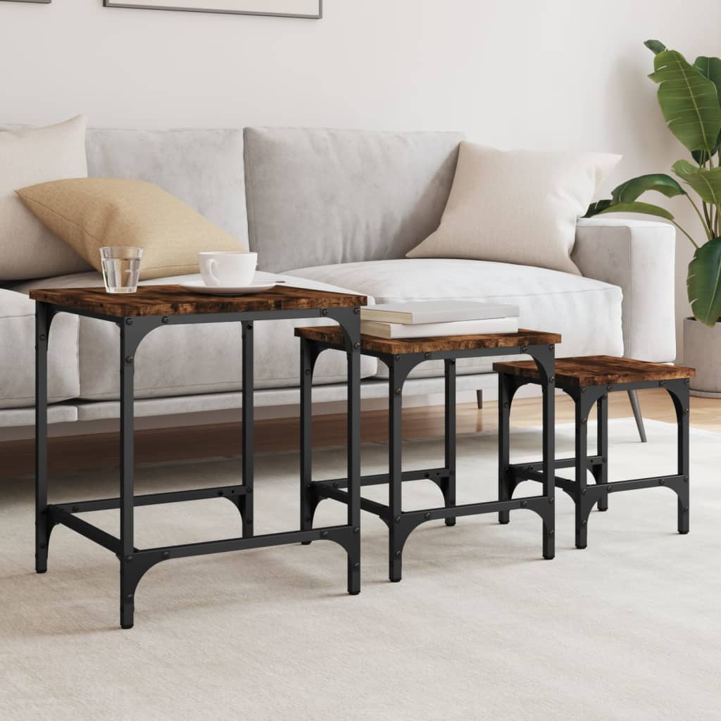 Stackable coffee tables 3 pcs smoked oak engineered wood