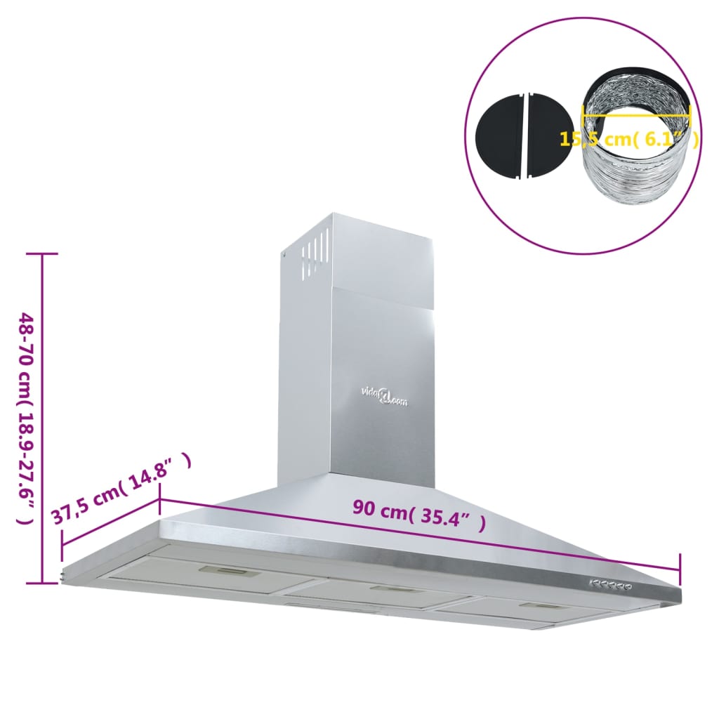 Kitchen hood 90 cm stainless steel
