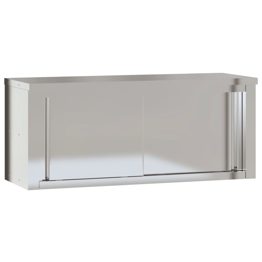 Wall mounted kitchen cabinet with sliding doors stainless steel