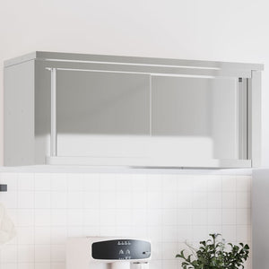 Wall mounted kitchen cabinet with sliding doors stainless steel