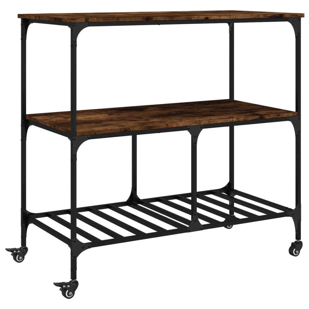 Kitchen trolley smoked oak 100x50x95 cm engineered wood