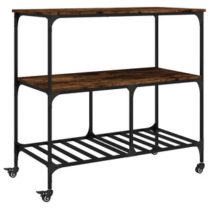 Kitchen trolley smoked oak 100x50x95 cm engineered wood