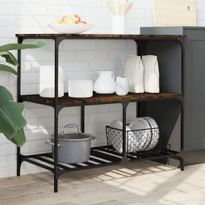 Kitchen trolley smoked oak 100x50x95 cm engineered wood