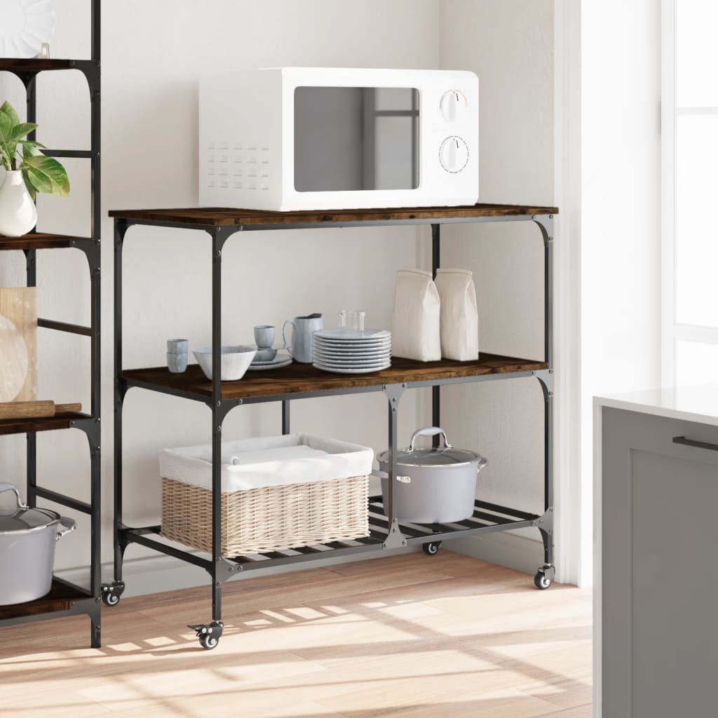 Kitchen trolley smoked oak 100x50x95 cm engineered wood