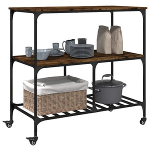 Kitchen trolley smoked oak 100x50x95 cm engineered wood