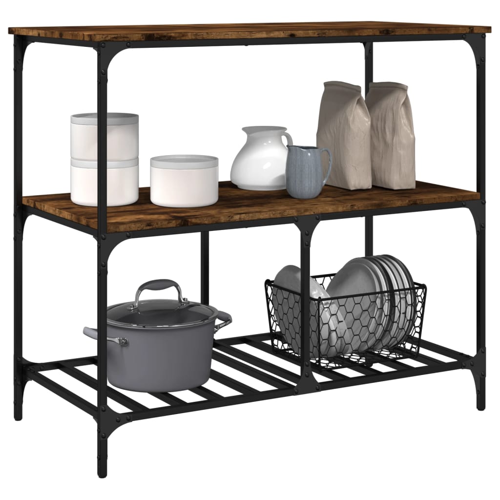 Kitchen trolley smoked oak 100x50x95 cm engineered wood