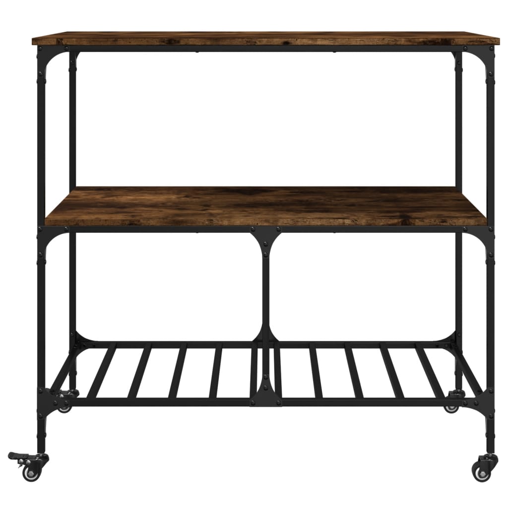 Kitchen trolley smoked oak 100x50x95 cm engineered wood