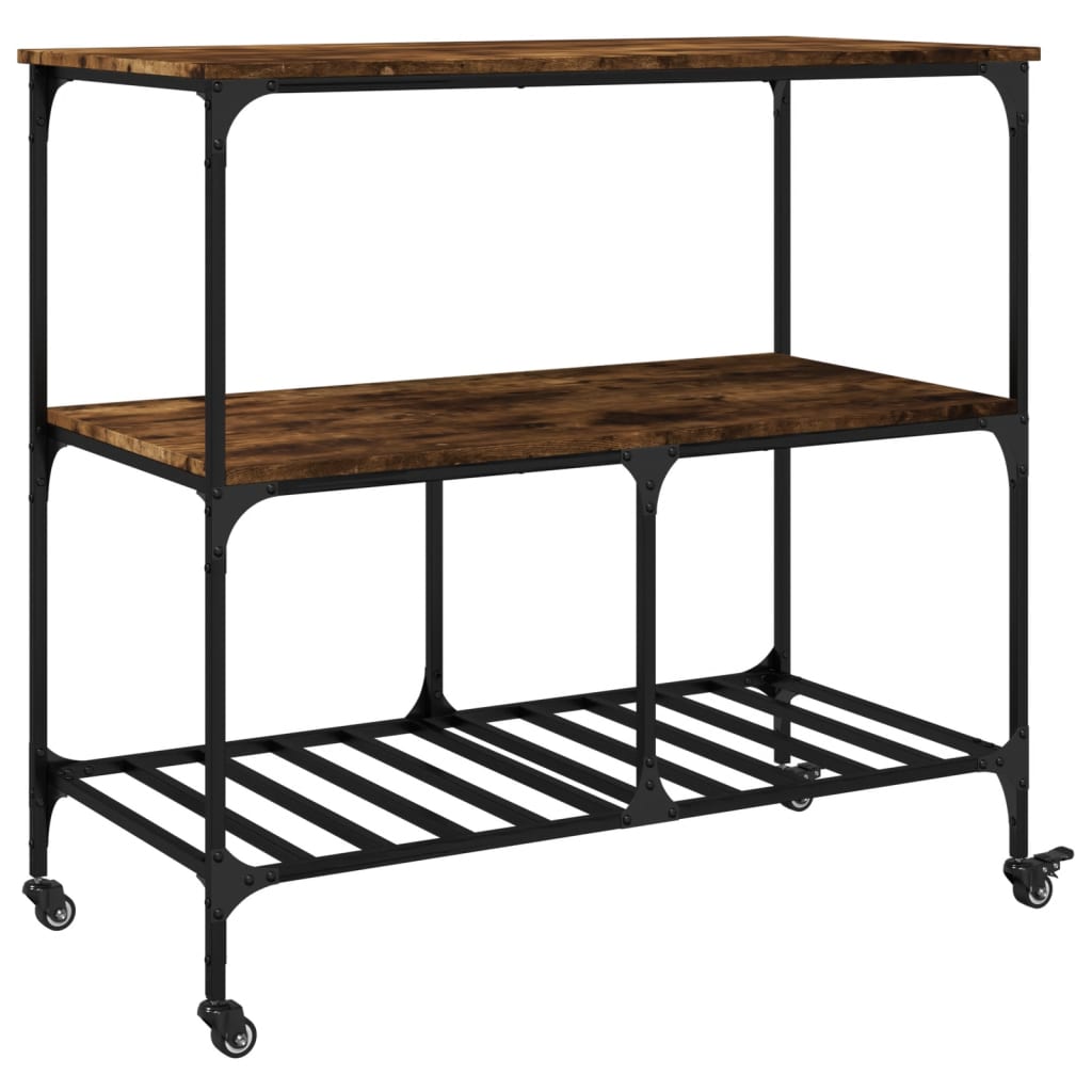 Kitchen trolley smoked oak 100x50x95 cm engineered wood