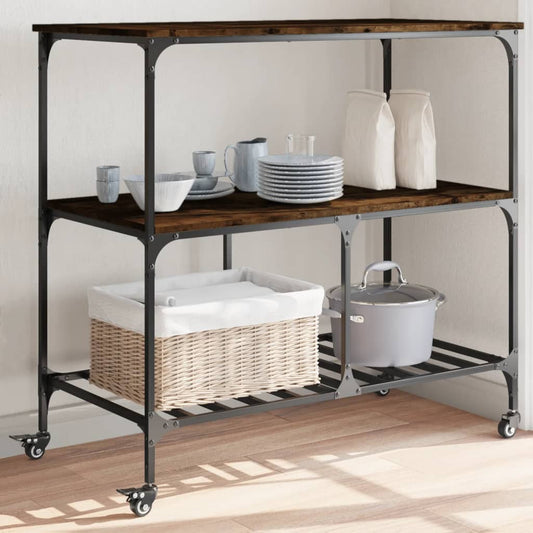 Kitchen trolley smoked oak 100x50x95 cm engineered wood