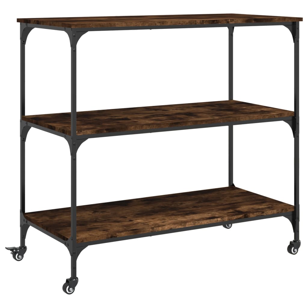 Kitchen trolley smoked oak 102x50x95 cm engineered wood
