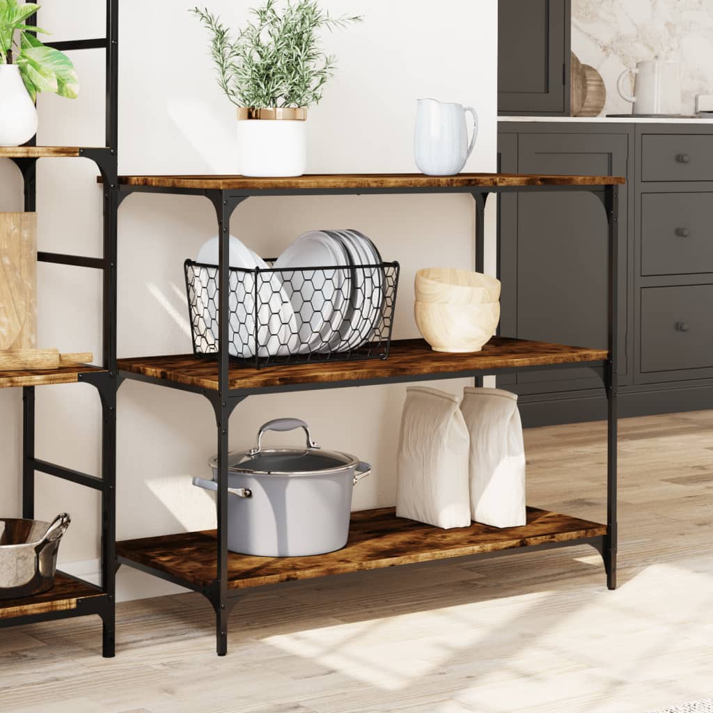 Kitchen trolley smoked oak 102x50x95 cm engineered wood