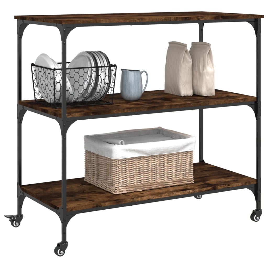 Kitchen trolley smoked oak 102x50x95 cm engineered wood