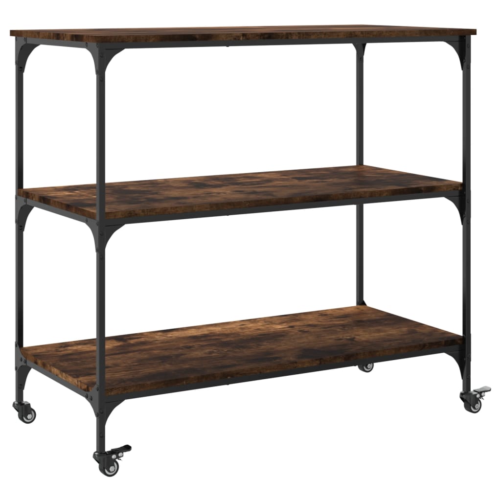 Kitchen trolley smoked oak 102x50x95 cm engineered wood