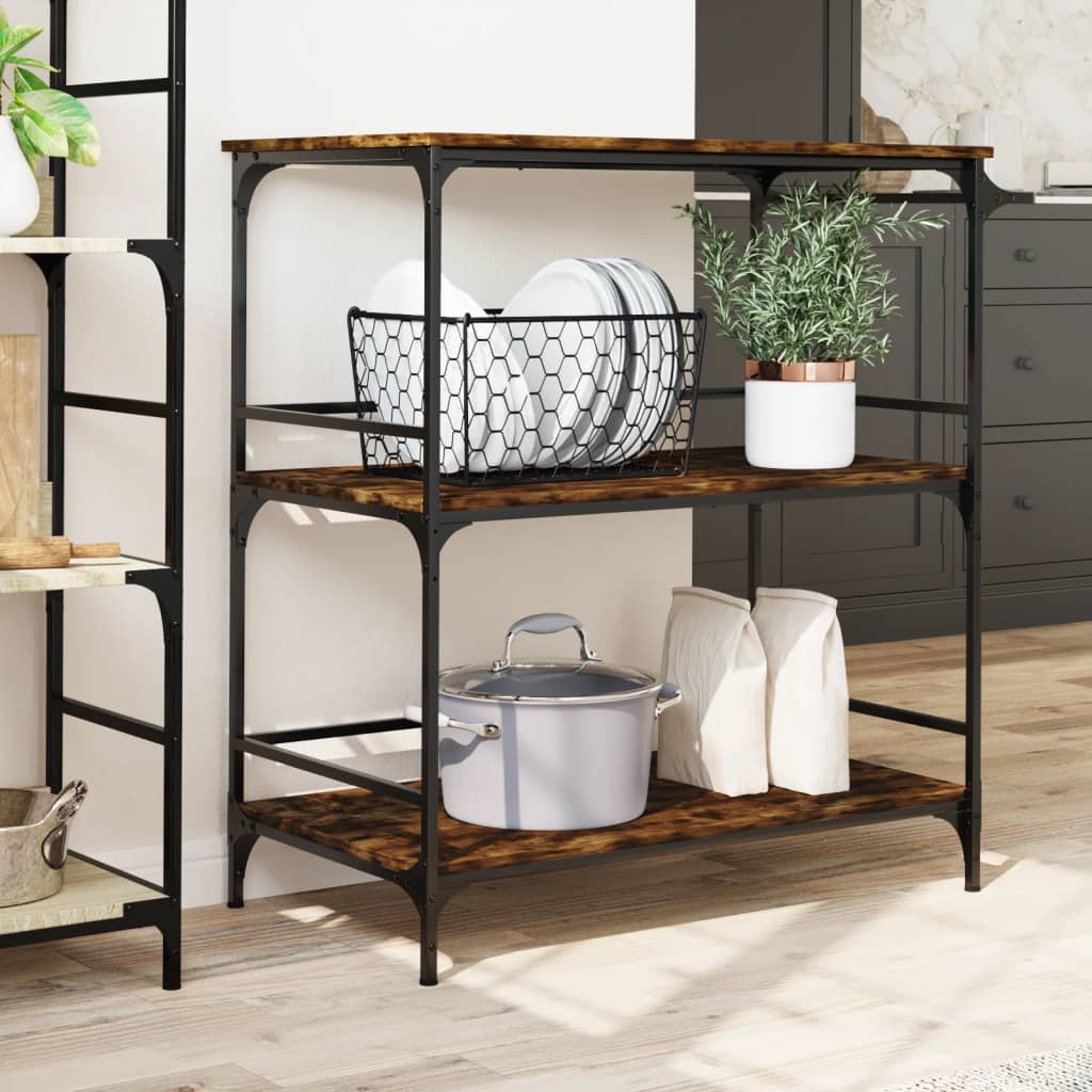 Kitchen trolley smoked oak 100.5x50x105 cm engineered wood