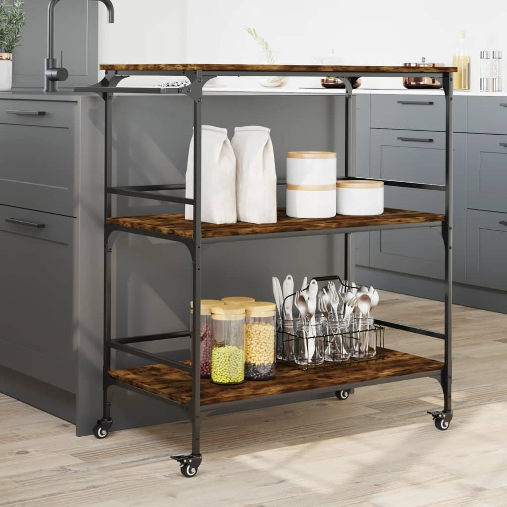 Kitchen trolley smoked oak 100.5x50x105 cm engineered wood