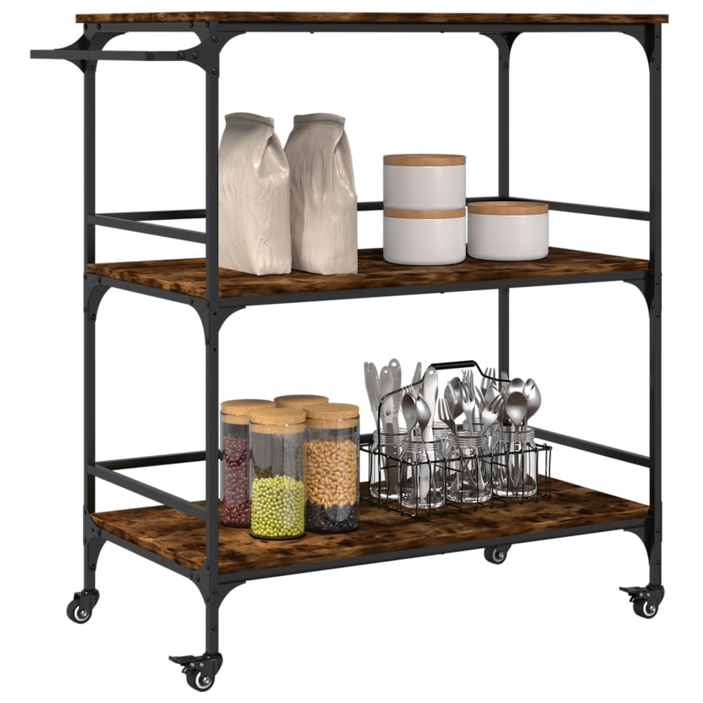Kitchen trolley smoked oak 100.5x50x105 cm engineered wood