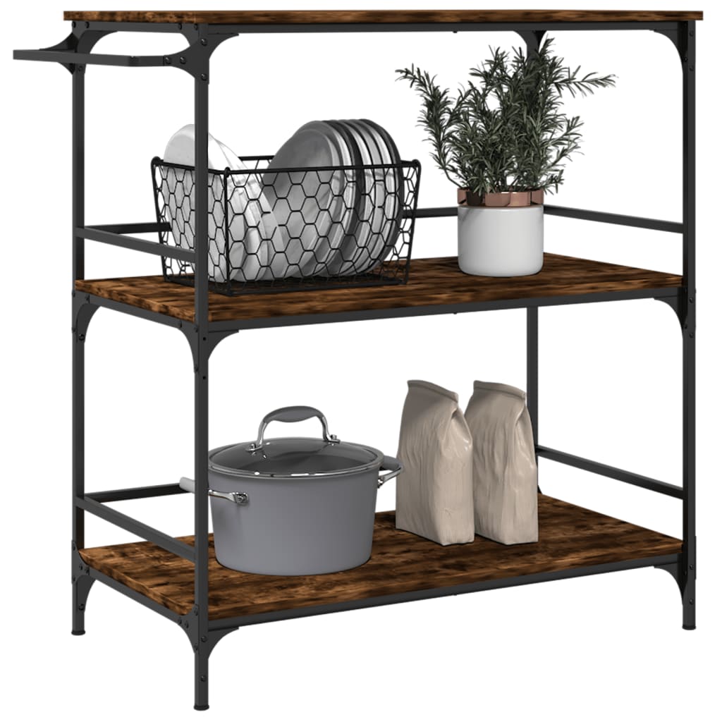 Kitchen trolley smoked oak 100.5x50x105 cm engineered wood