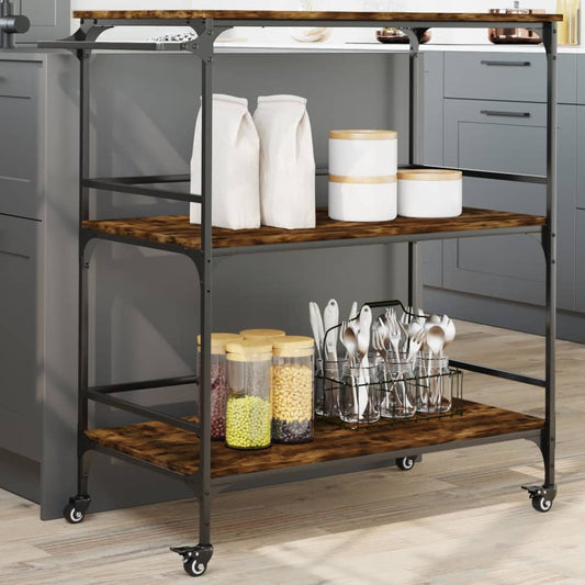Kitchen trolley smoked oak 100.5x50x105 cm engineered wood
