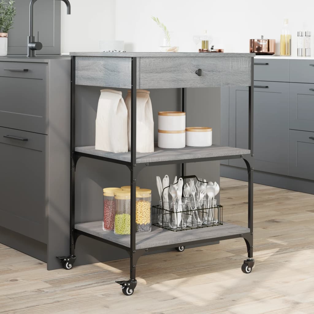 Kitchen trolley gray sonoma 60x48x89.5 cm engineered wood
