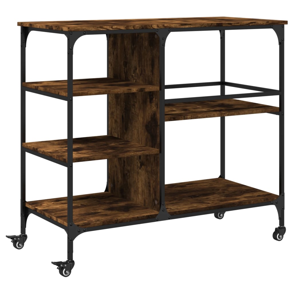Kitchen trolley smoked oak 100x45x89.5 cm engineered wood