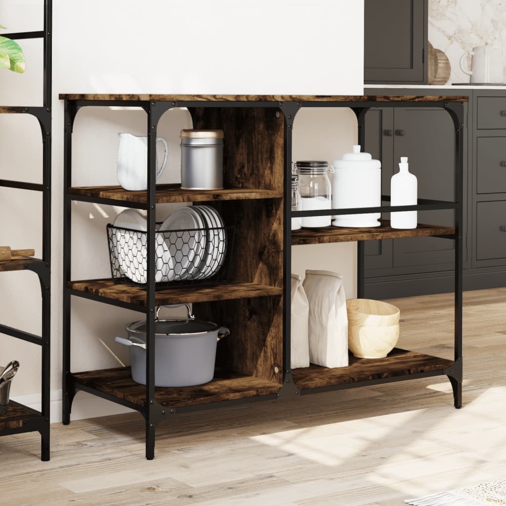 Kitchen trolley smoked oak 100x45x89.5 cm engineered wood