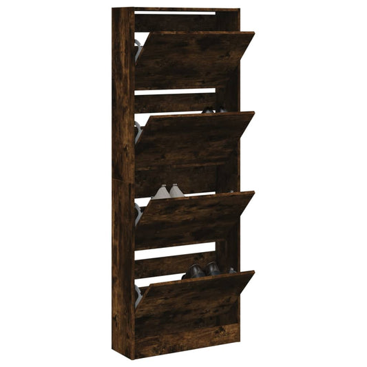 Shoe cabinet smoked oak 60x21x163.5 cm engineered wood