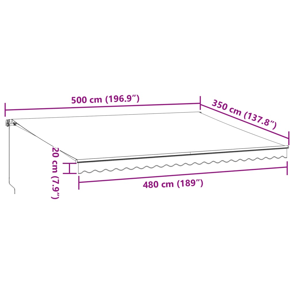 Manual retractable awning burgundy 500x350 cm