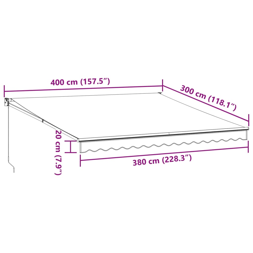 Manuell uttrekkbar markise burgunder 400x300 cm