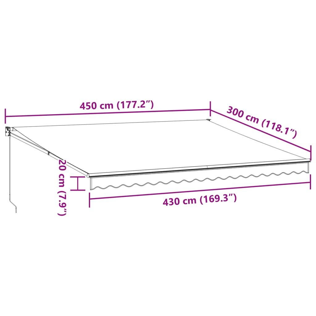 Manual retractable awning burgundy 450x300 cm