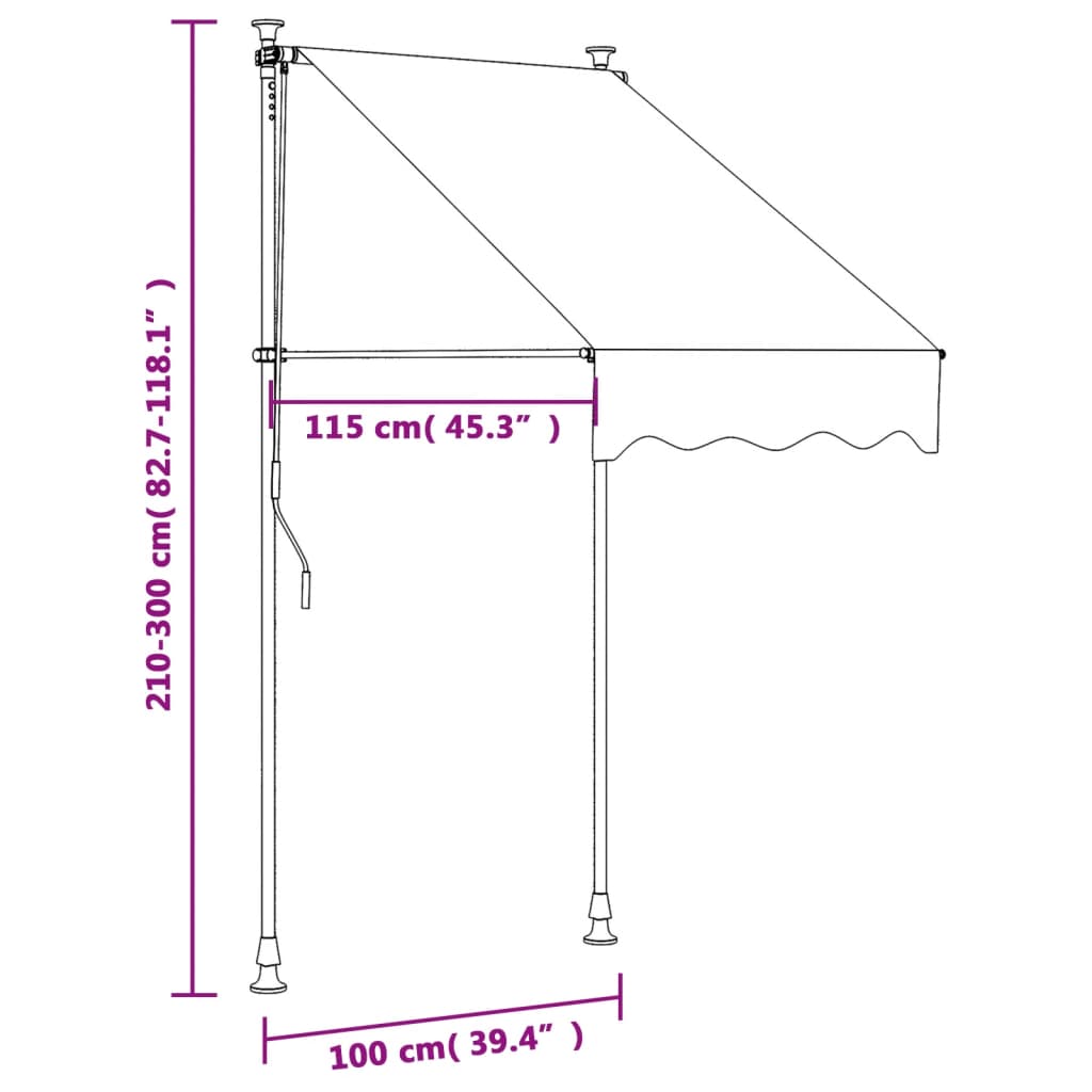 Retractable awning anthracite 100x150 cm fabric and steel