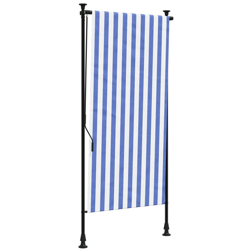 Outdoor roller blind blue and white 100x270 cm fabric and steel