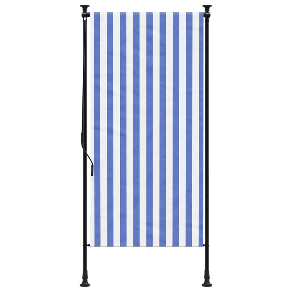 Outdoor roller blind blue and white 100x270 cm fabric and steel