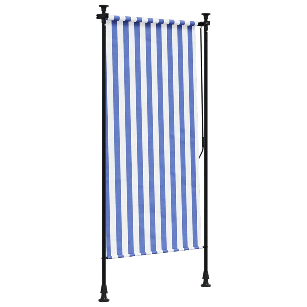 Outdoor roller blind blue and white 100x270 cm fabric and steel