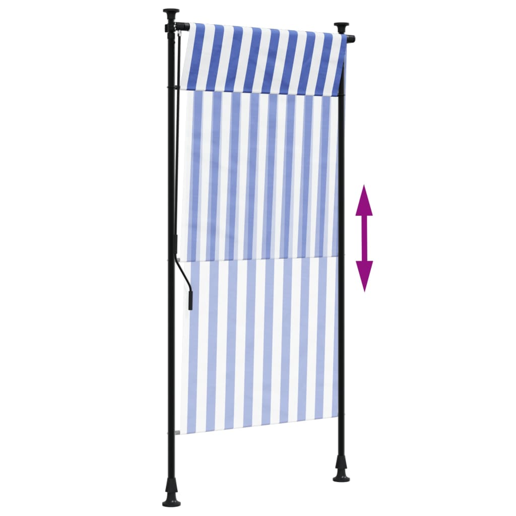 Outdoor roller blind blue and white 100x270 cm fabric and steel