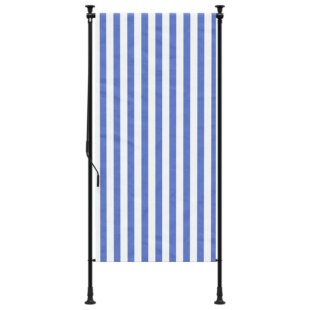 Outdoor roller blind blue and white 120x270 cm fabric and steel