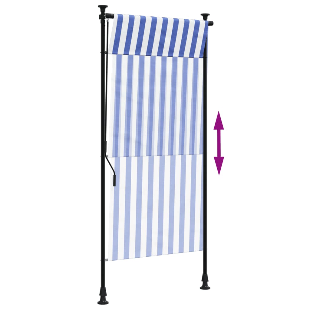 Outdoor roller blind blue and white 120x270 cm fabric and steel