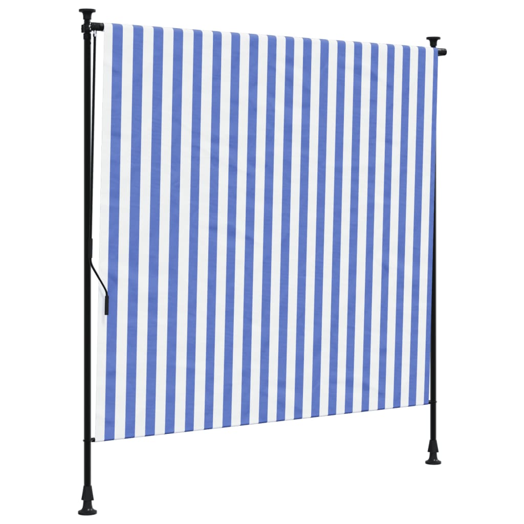 Outdoor roller blind blue and white 150x270 cm fabric and steel