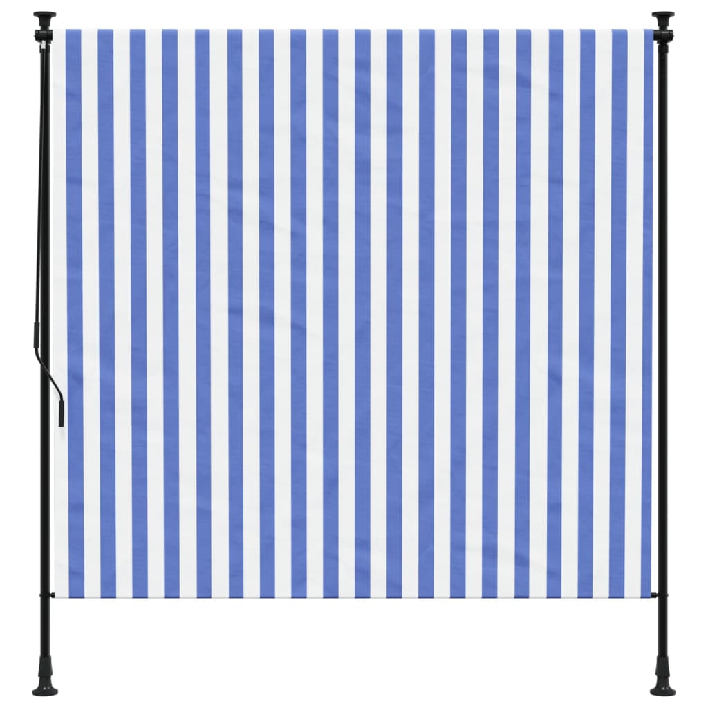 Outdoor roller blind blue and white 150x270 cm fabric and steel