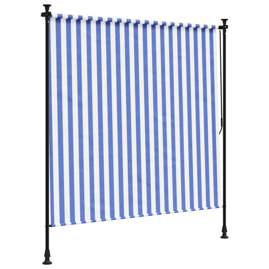 Outdoor roller blind blue and white 150x270 cm fabric and steel