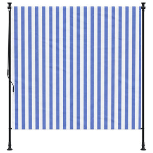 Outdoor roller blind blue and white 200x270 cm fabric and steel