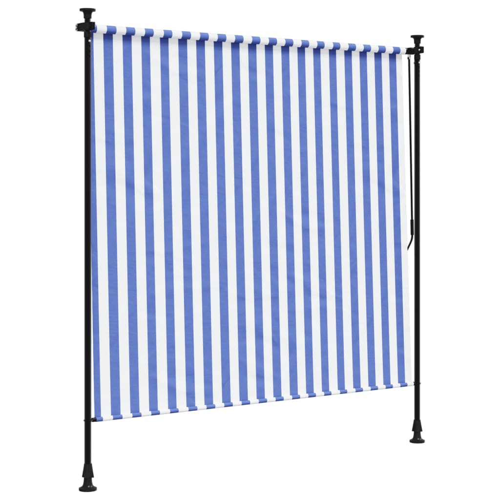 Outdoor roller blind blue and white 200x270 cm fabric and steel