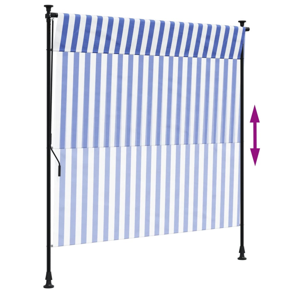 Outdoor roller blind blue and white 200x270 cm fabric and steel