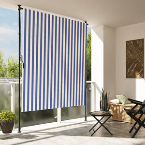 Outdoor roller blind blue and white 200x270 cm fabric and steel